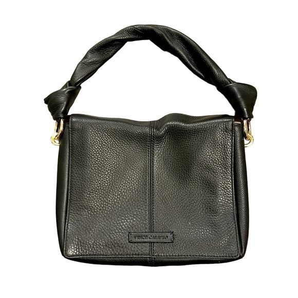 Vince Camuto Black Leather Hobo Shoulder Bag Gold Hardware Zip Lining - Picture 2 of 14